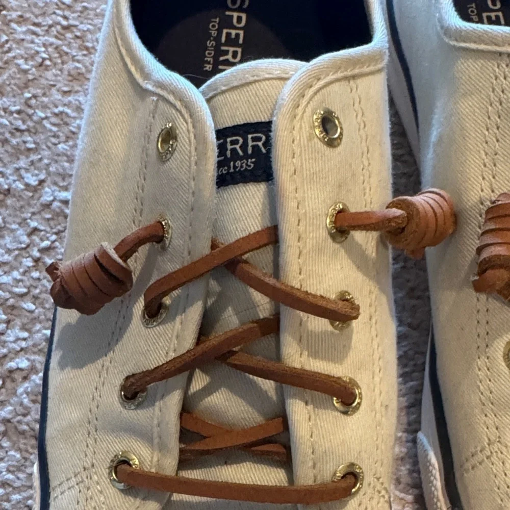 Sperry Off-White Canvas Shoes with Tan Laces - Picture 2 of 7